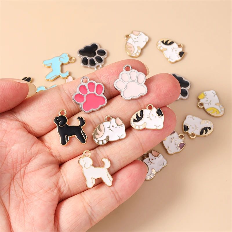 20 Stück Cartoon-Mix-Tier-Charms, Emaille-Hunde- und Katzen-Charms für Schmuckherstellung, Ohrringe, Anhänger, Halsketten, DIY-Bastelzubehör – Detail 2