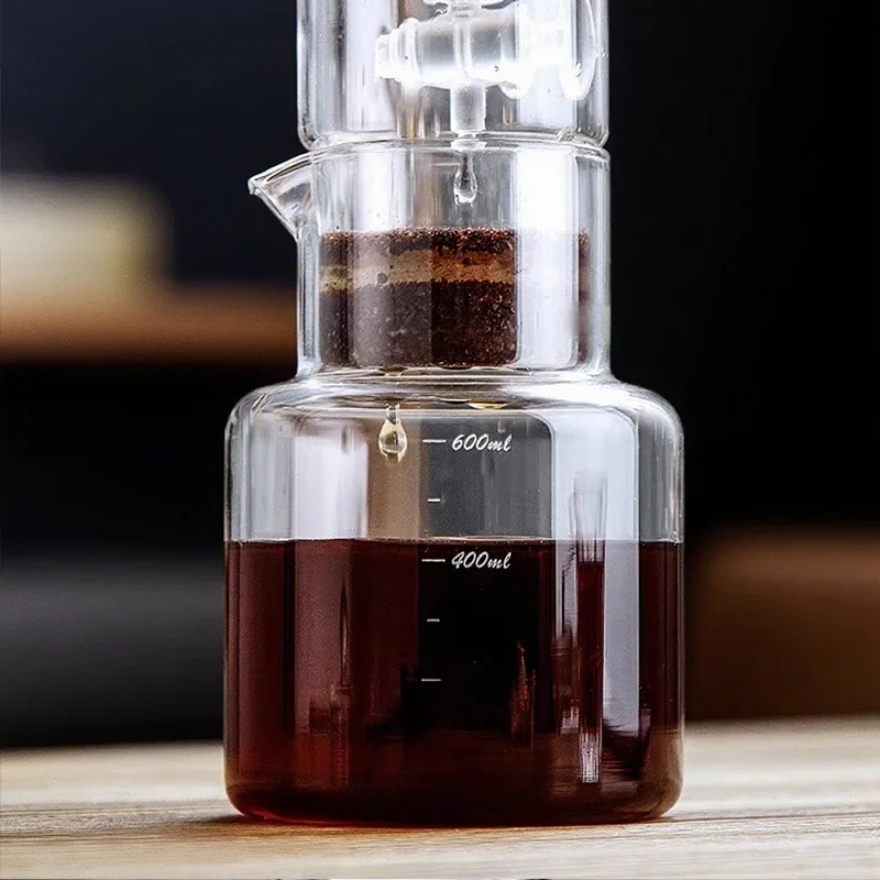 Japanese Style Iced Drip Coffee Pot with Glass Leak Chamber Hand Brewed Coffee Pot Set Explosion-proof Coffeeware Kitchen Tools