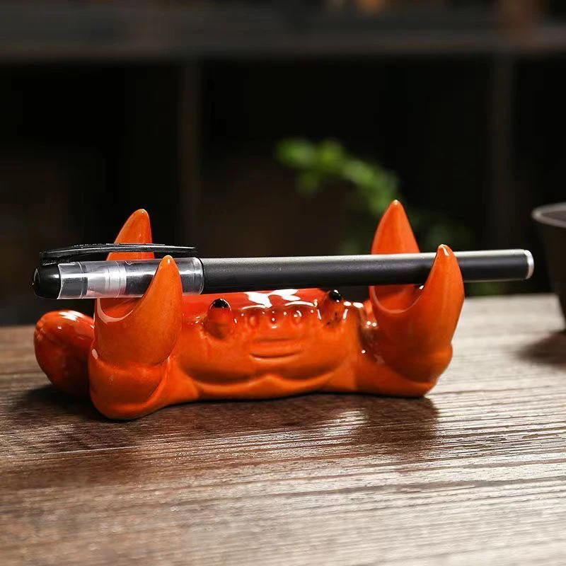 ~Ceramic Crab Mobile Phone Holder Tea Brush Holder Pen Holder Cover Desktop Tea Pet Fortune-Making Ornament From All Directions