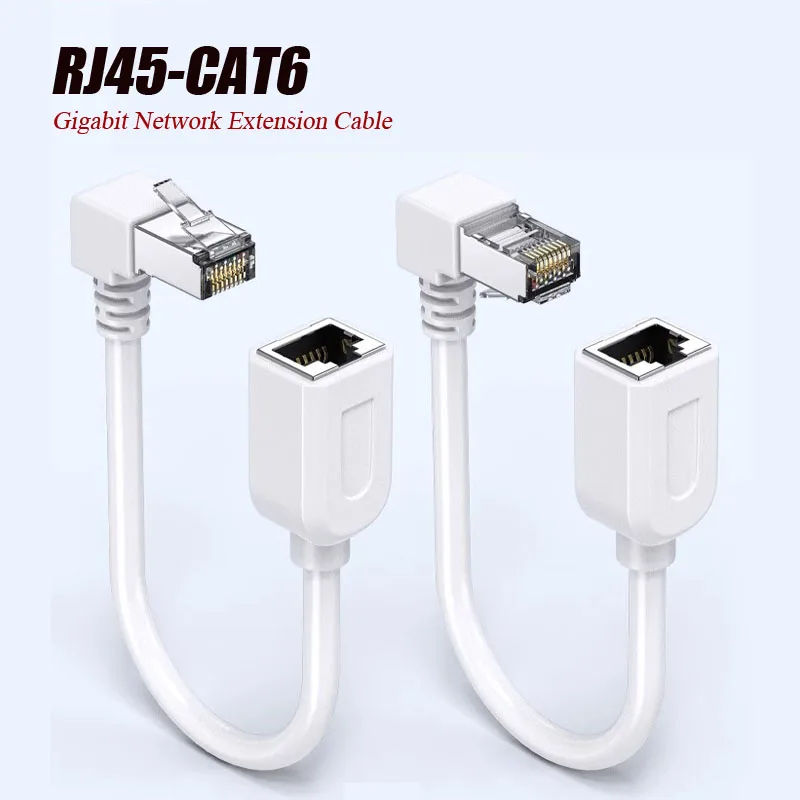 Pure Copper 90 Degree Elbow Network Cable RJ45 CAT6 Gigabit Male to Female Network Eextension Line Right /Left Angle Wire