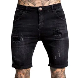 Shorts jeans rasgados masculinos, short casual de algodão, roupas de praia, jeans de verão e primavera, novo 2023