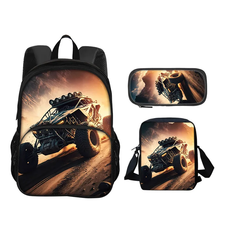 Monster Jam Round Front Bag Backpack Pen Bag Shoulder Bag 3Pcs Set Cartoon Print Student's Best Campus Companion Birthday Gift