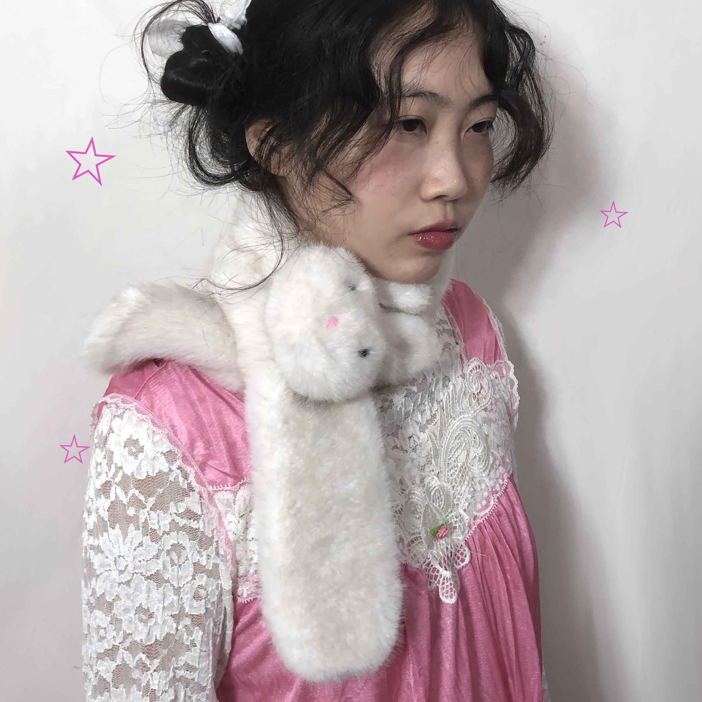 Cute Rabbit Modelling Cartoon Plush Scarf Korean Kawaii Jk Lolita Accessories Warm Scarf Sweet Girl Y2K Winter Mink Hair Scarf