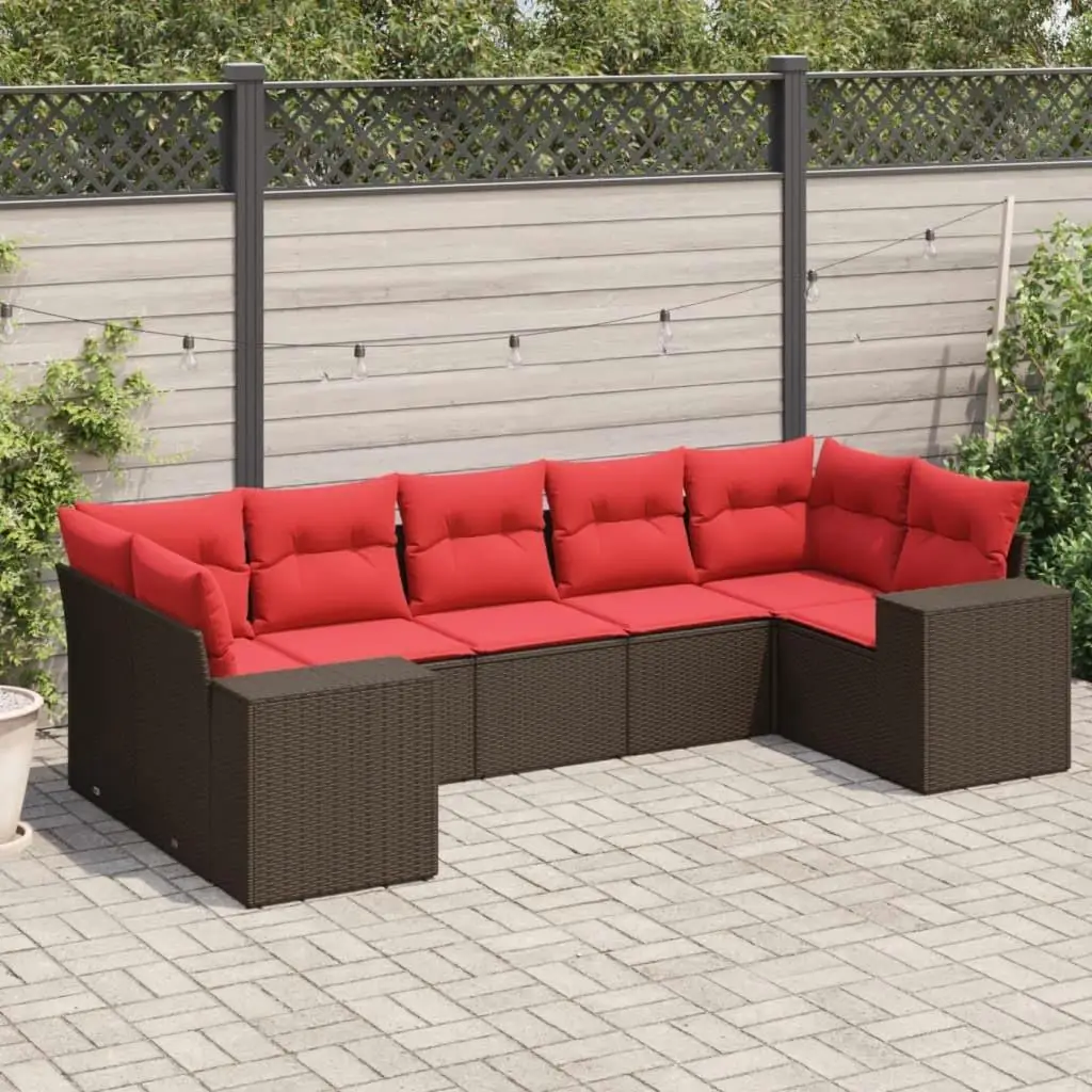 

Cozy 7 Piece Outdoor Patio Sofa Set with Soft Cushions Brown Poly Rattan Furniture