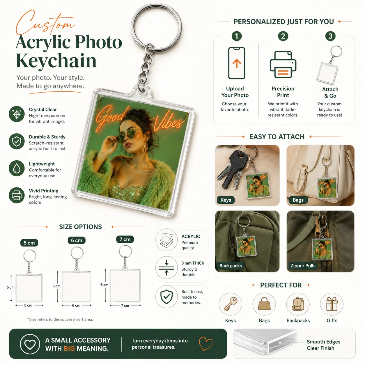 Custom Square Acrylic Photo Keychain, Personalized Picture Key Ring, Customized Bag Charm, Memorial Keepsake Gift for Birthday & view 3