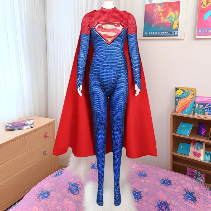 Disfraz de Cosplay de Anime Supergirl, Capa Ajustada con Tirantes, Mono de Halloween de Superman, Traje de Cosplay de Superhéroe, Disfraz de Película