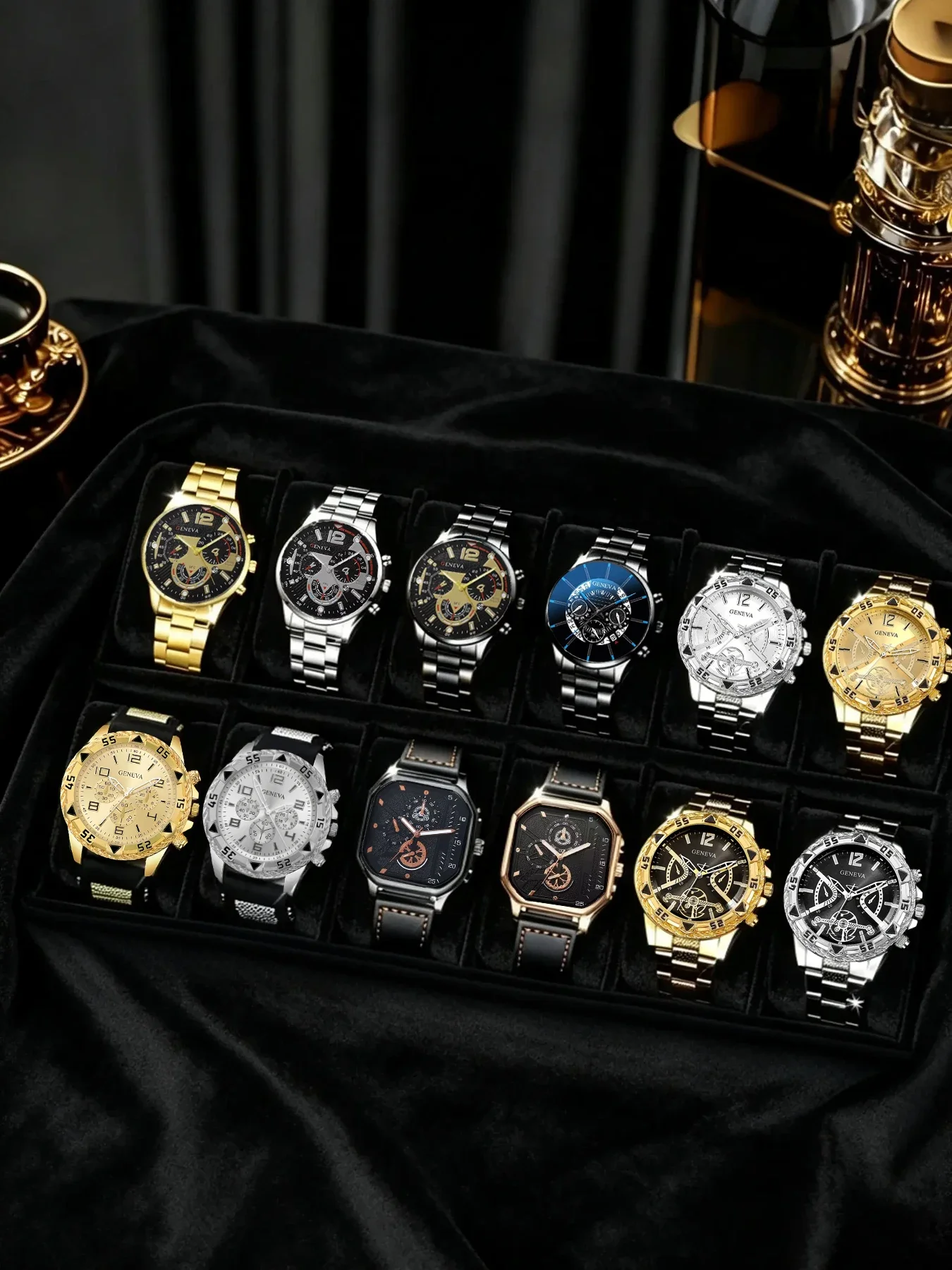 12-Piece Women's Light-Luxury Square Quartz Watch Set with Steel Bracelet, Minimalist Student Style