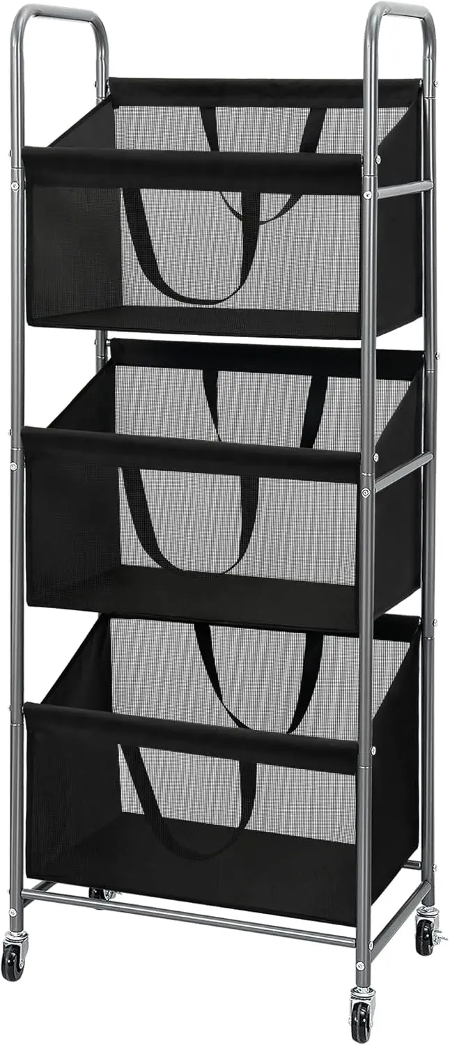 

3-Tier Vertical Rolling Laundry Hamper with Removable Bags, 120L Stackable Laundry Sorter Basket