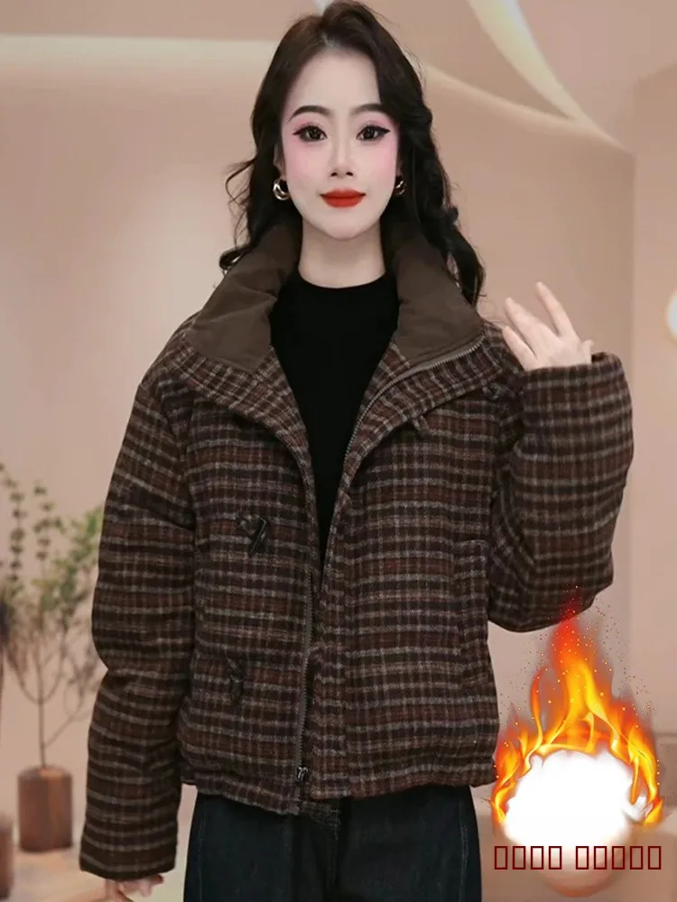 

Утепленная хлопковая куртка для женщин: модная, свободная, приталенная, короткая, с воротником-стойкой, теплая зимняя новинка в корейском стиле для повседневной носки