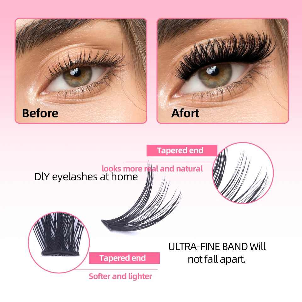 Kit de extensión de pestañas 640 Uds 304050D grupos de pestañas D Curl 8-16mm Kit de pestañas individuales con unión y sello, pinzas y cepillo