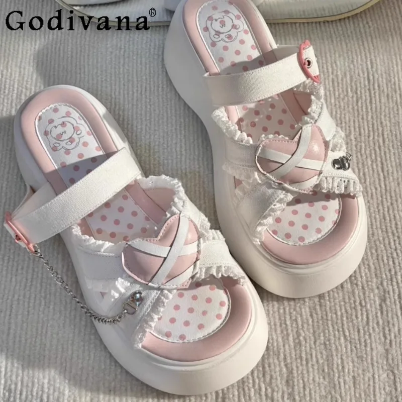 

Summer Sweet Cute Lolita Sandals for Women Lolita Style Blue Pink Platforms Sandals Female Match Dress Wear High Street Shoes