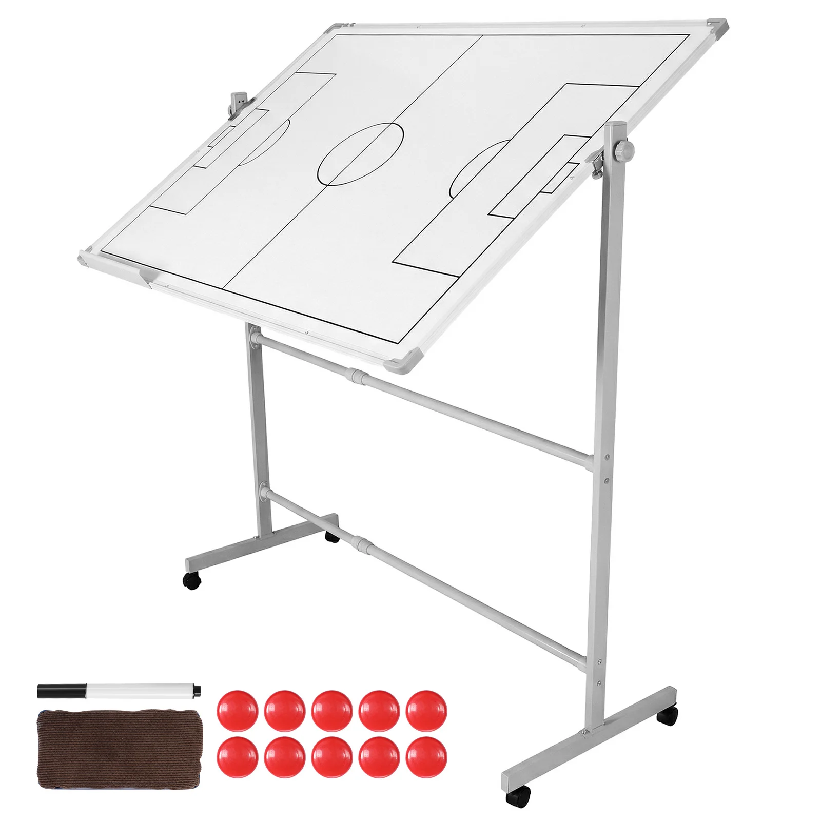 

Double-Sided Dry Erase Board 360 Degree Reversible Soccer Tactics Board Height Adjustable with Magnets Pen & Eraser for Coaches