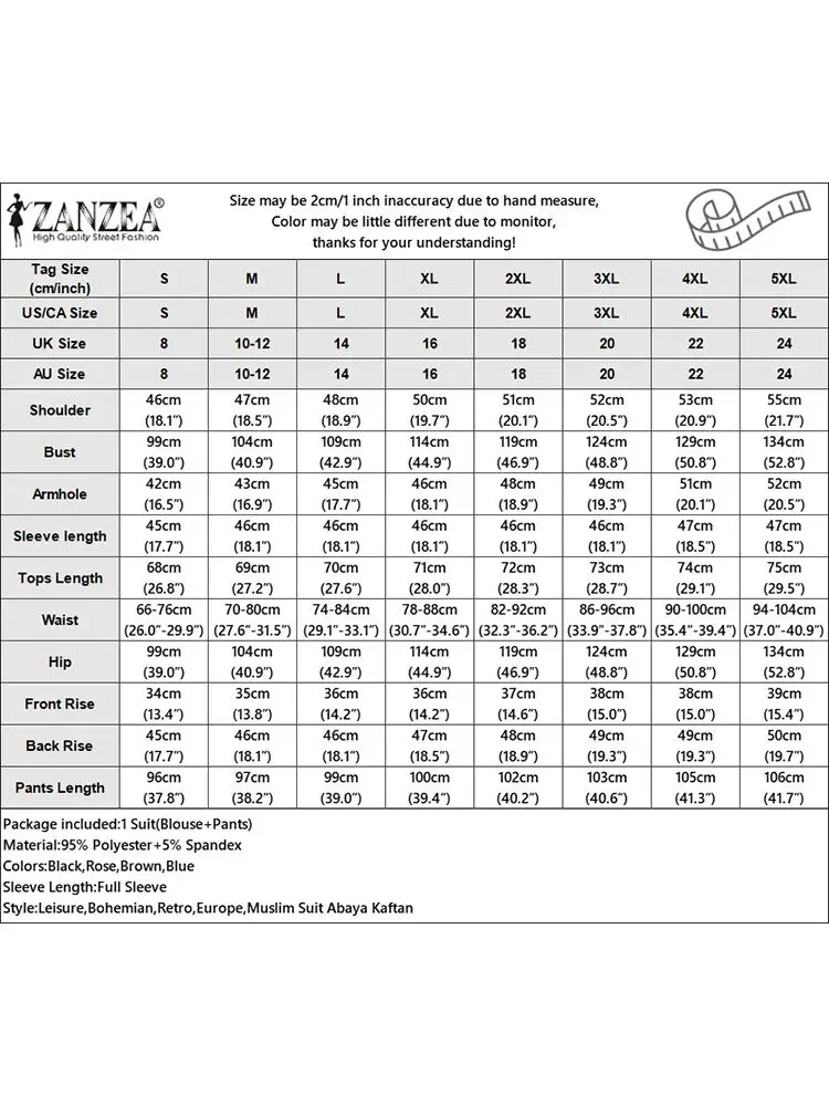 Elegant Muslim Sets ZANZEA Summer Tracksuits Women Long Sleeve Blouse Trousers Suits IsIamic Outfits Fashion Loose Matching Sets