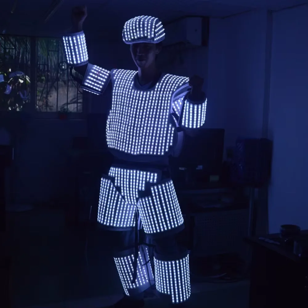 

Pixel LED Robot Suit Stage Dance Costumes Christmas Halloween Party Light Up Jacket Colorful Luminous Armor Clothing