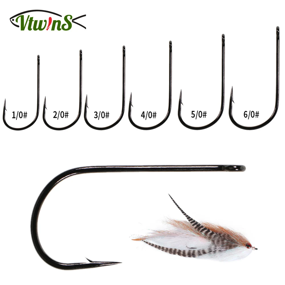 

Vtwins 20PCS Big Game Streamer (BGC) Carnivore Fish Hook 2X Strength & Wide Gap Pike Musky Bass Trout Fly Tying Hook1/0 to 6/0