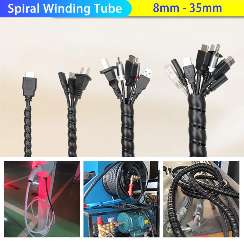 8mm ~ 35mm Spiral Cable Protector Line Organizer Black Motorcycle Wire Protection Wrap Sleeve Anti-Bite Cover Winding Tube
