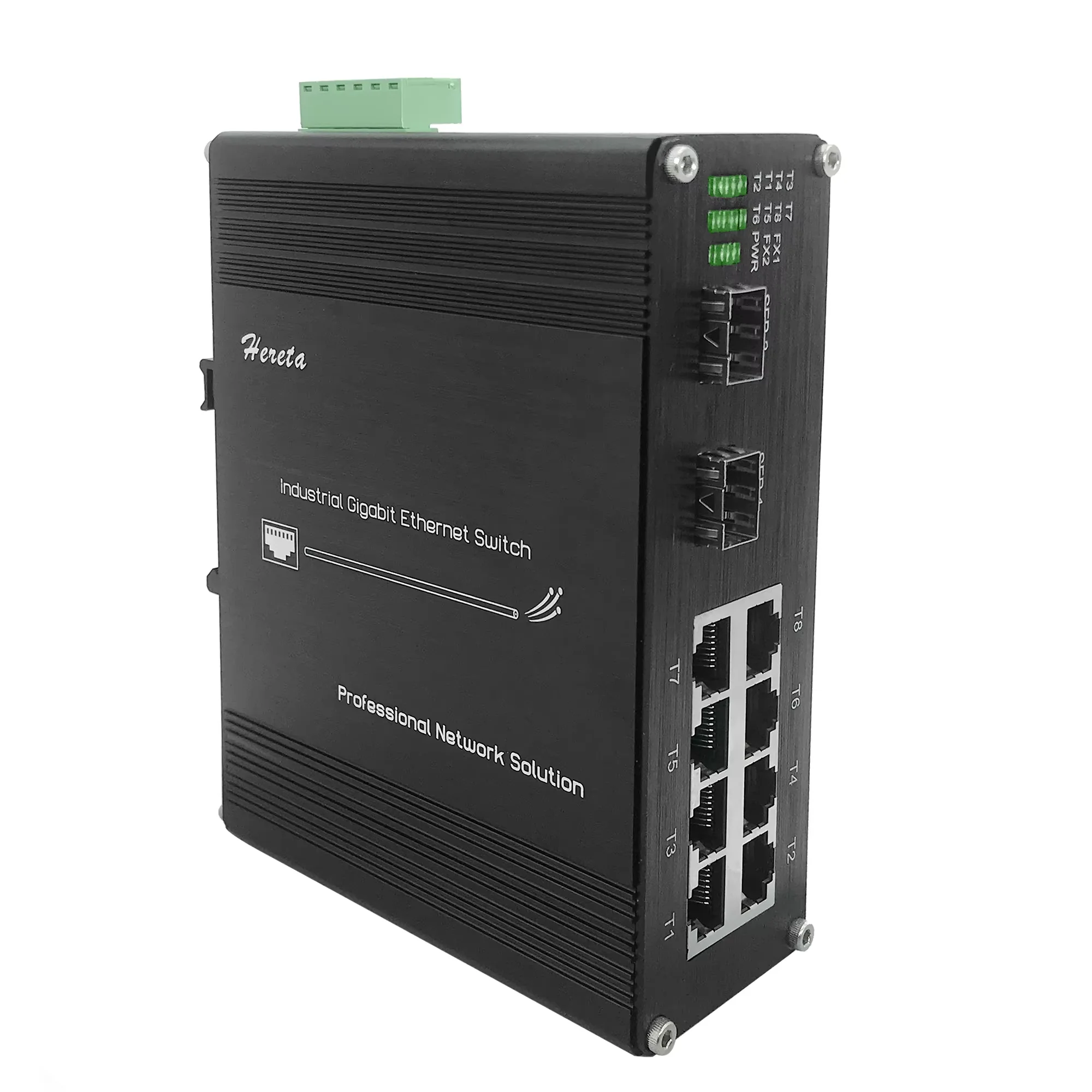 

Hereta Industrial 10 Port Gigabit PoE Switch Ethernet SFP DIN Rail Mounted 1000Mbps 8 RJ45 2 SFP Ports Network Switch 12~48V DC