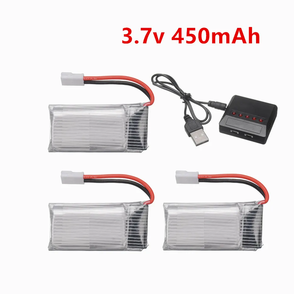802035 LiPo Battery 3.7V 450mAh Rechargeable Bateria Pack with 5in1 Charger for H31 H107 KY101 E33C E33 RC Drone Helicopter Part