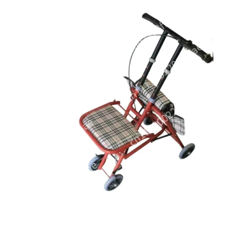 Four-wheel portable shopping trolley household folding shopping cart with seat can be pushed and sat on shopping cart