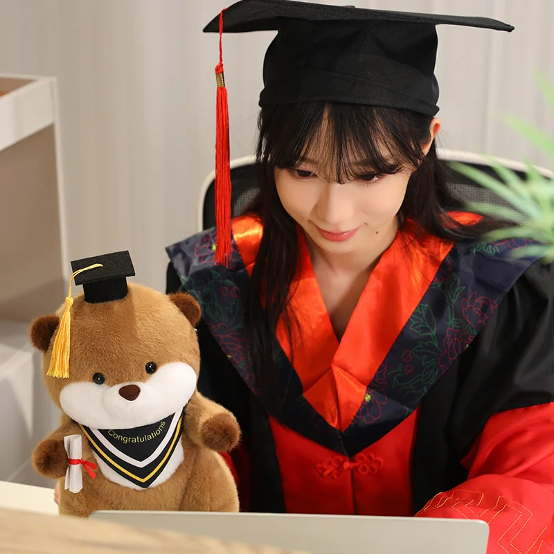 Cartoon 25cm Doctor Graduated Otter Animals Dolls Toys Dolls Graduation Birthday Gifts for Students Home Decor Throw Pillow