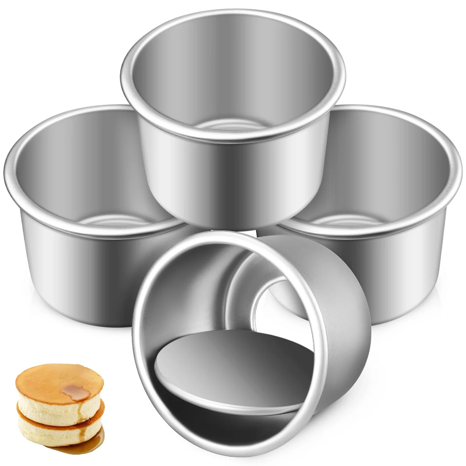 Mini Small 4Pcs Aluminum Alloy Cake Mold Baking Pans with Removable Bottom, Metal Tins, Bakeware Tools