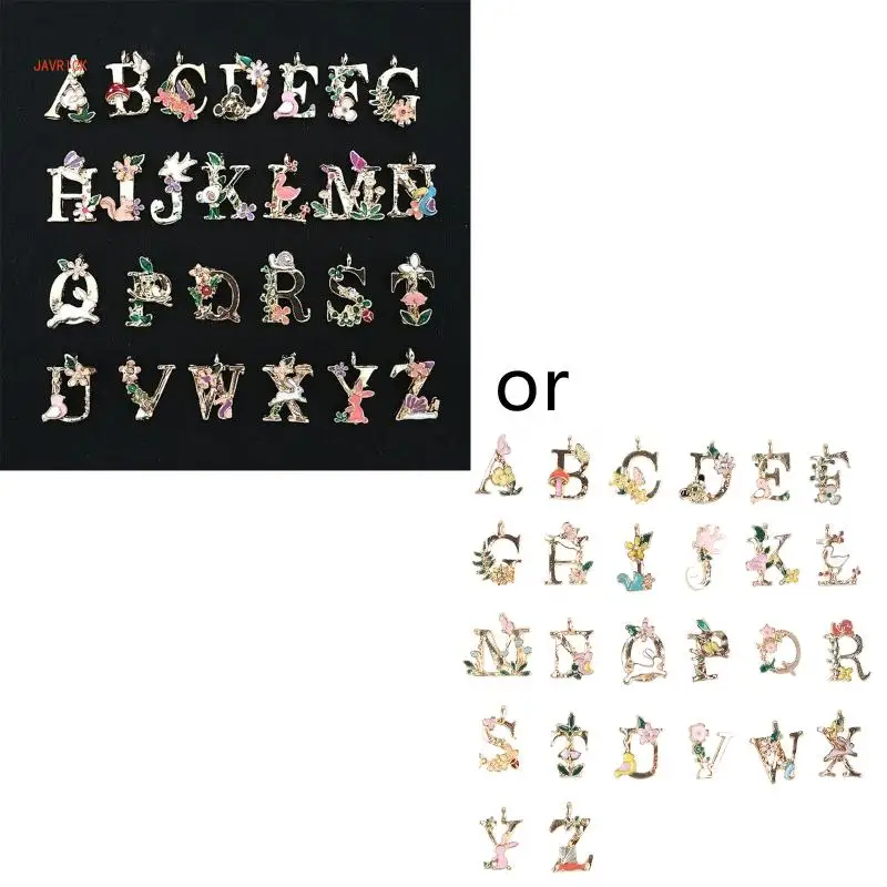 

N1HE 2set Letter Enamel Charm 26 Letters Initial A-Z Pendant for DIY Garden Fairy Tale Necklace Jewelry Making