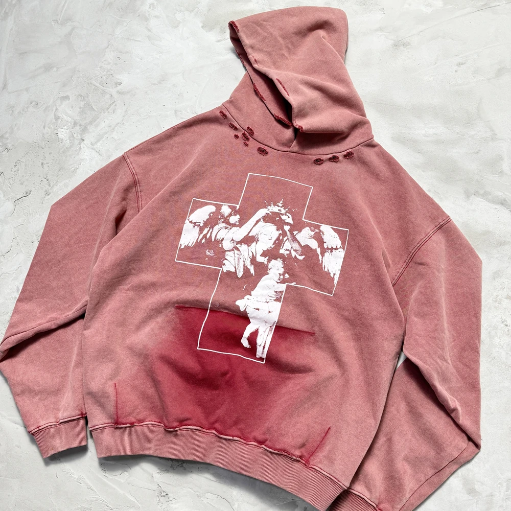 Yao Fashion Loose Hooded Sweatshirt Men Clothing Casual Streetwear Retro Washed Old Vintage Luxury Hoodies For Men Unisex