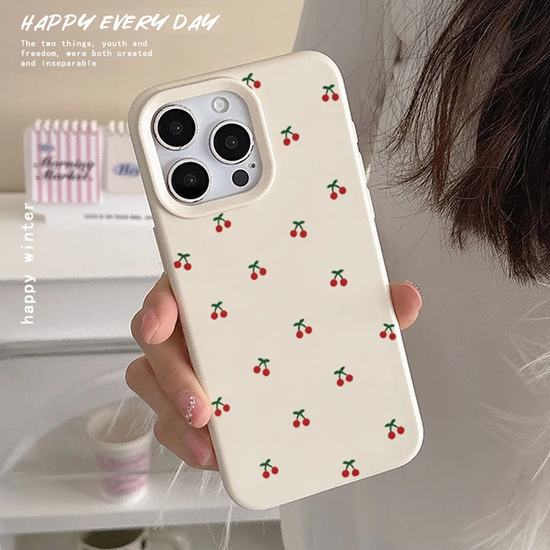 For iPhone 18 17 16 15 14 13 12 11 Pro Max Case Cute Cartoon Cherry Graphic Silicone Phone Cover For iPhone 16 Plus Soft Fundas