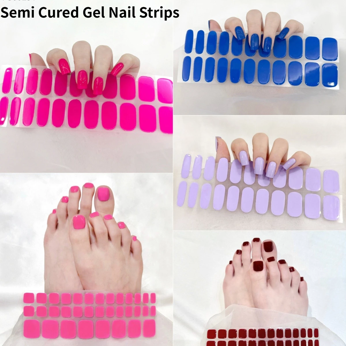 

22/34 шт. полуотвержденные наклейки для ногтей, однотонные, водостойкие, долговечные, французские гелевые стикеры для маникюра, требуют УФ-лампы