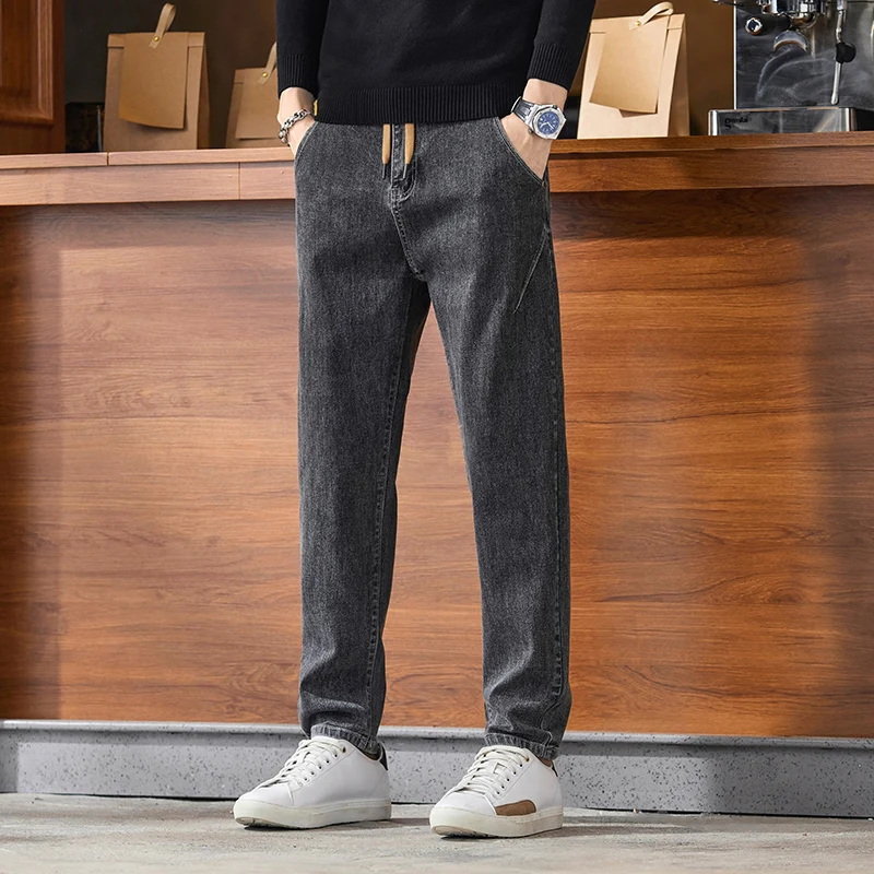 

2024 Spring Autumn New Men American Micro Harbunch Pants Plus Fleece Regular Pants High-quality Fabric Comfortable Skin Friendly