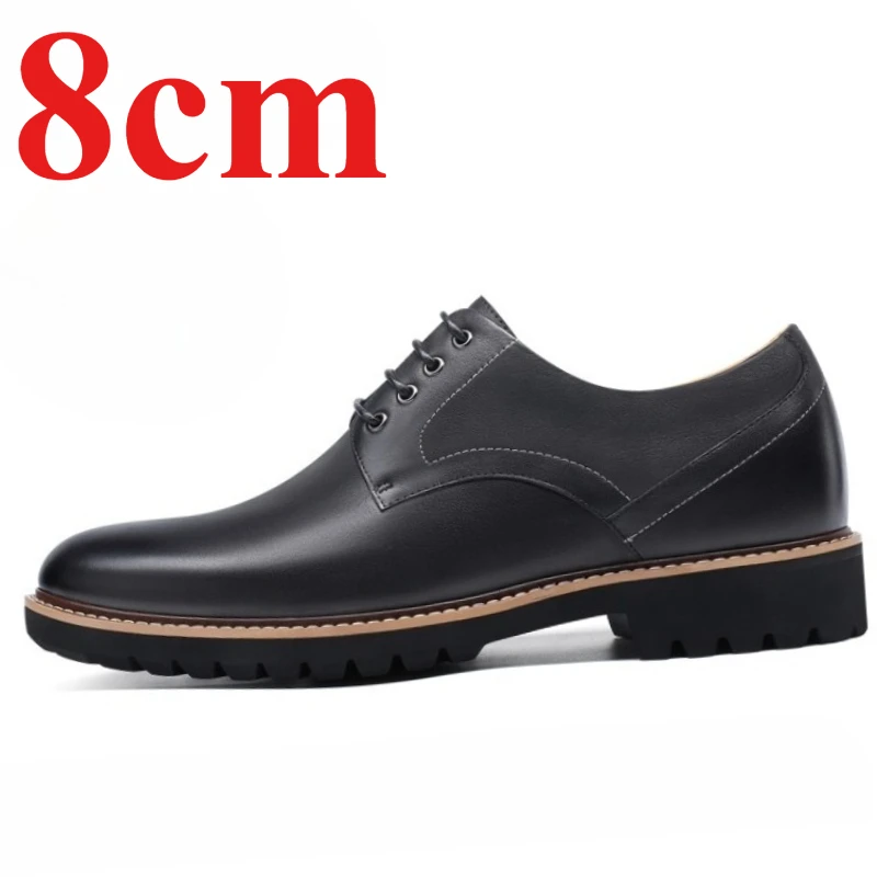 Invisible Inner Height Increasing Shoes for Men's Dress Shoes 8cm Elevator Wedding Genuine Leather Business Casual Derby Shoes