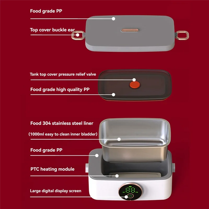 

J1UL1N Self Heating Lunch Box Portable Electric Heating Lunch Box For Office, Travel, And Camping