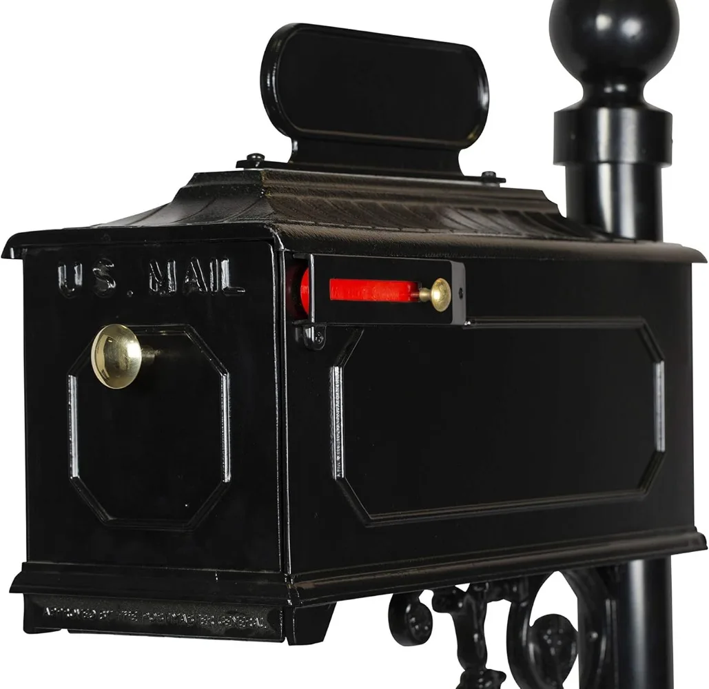 Georgetown Mailbox System – Black Rust Resistant Mailbox – Includes Address Plate, Numbers & Mounting Hardware, Ball Finial