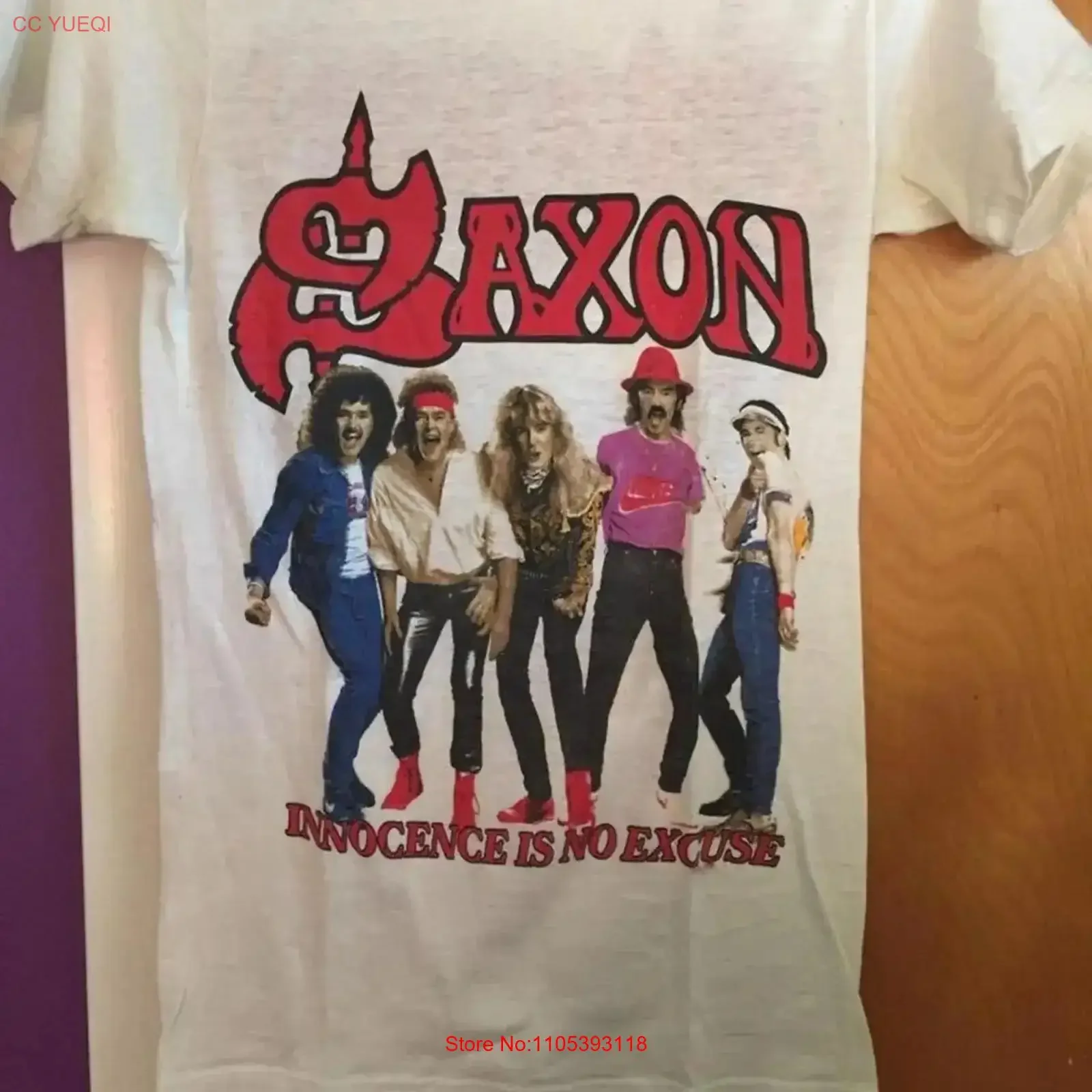 Saxon INNOCENCE IS NO EXCUSE Cotton White Men All Size T Shirt MR093 vintage Washed streetwear Unisex fashion Comfortable