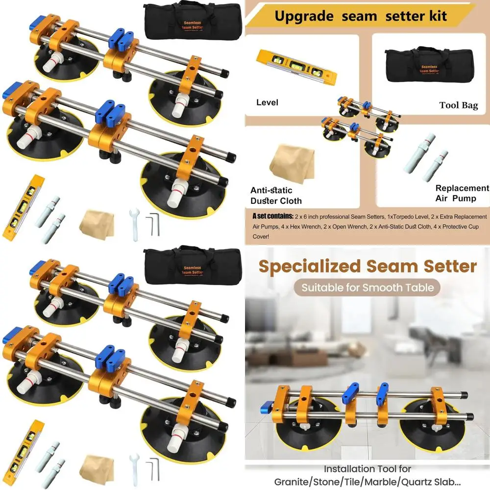 

Набор из 6 вакуумных присосок для сращивания швов гранита при укладке столешниц, выравнивания и соединения каменных швов с воздушным насосом, сумкой для инструментов и уровнем