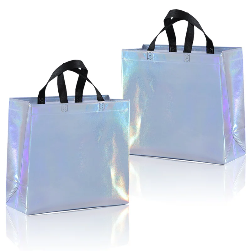 StoBag 50pcs Wholesale Laser Non-woven Tote Bags Gift Packaging Shopping Portable Fabric Reusable Pouch Custom Logo(Extra Fee)