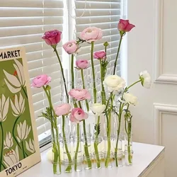Test Tube Vases Creative Plant Holder Appearance Glass Ornaments Fresh Flowers Hydroponic Planters Combination Flower Vase Decor