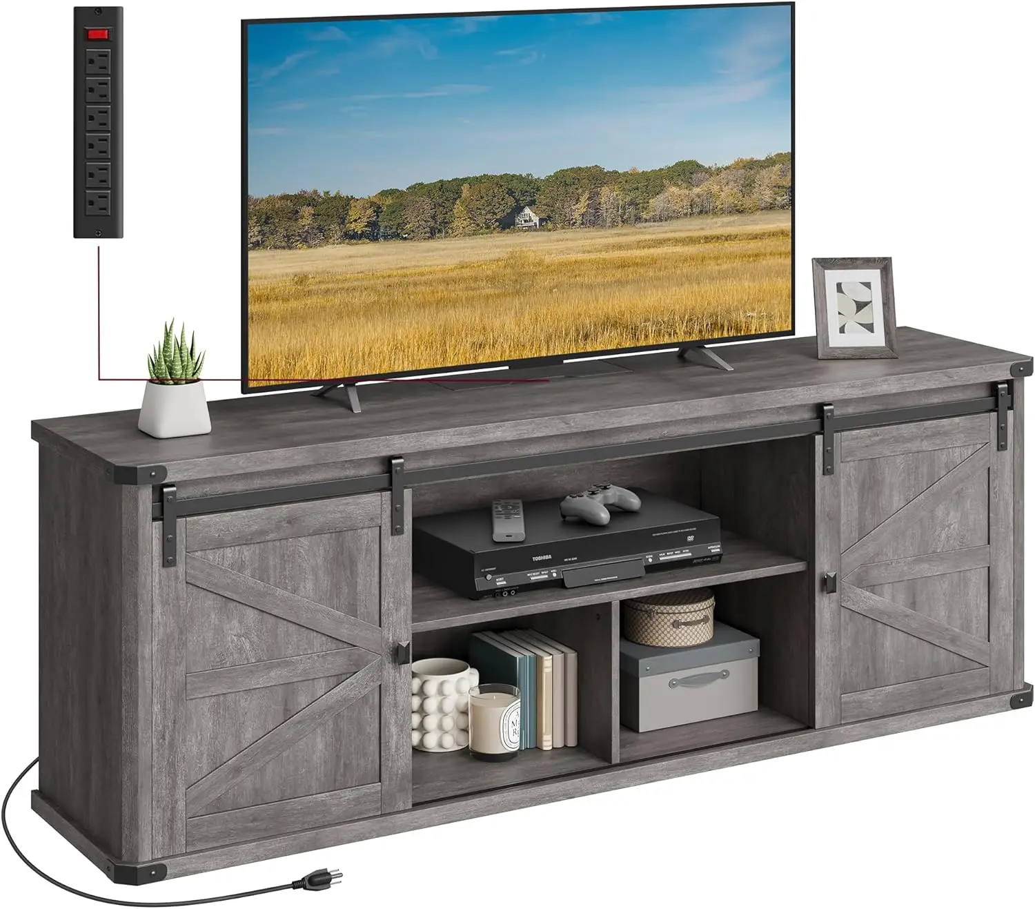 VASAGLE TV Stand for TVs up to 75 Inches, Farmhouse Entertainment Center with Sliding Barn Doors, TV Console Table for Living Ro