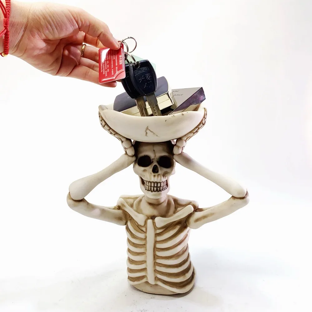 Halloween Skeleton Storage Tray Skeleton Candy Bowl and Holder Resin Gothic Skull for Halloween Table Centerpiece Party Decor