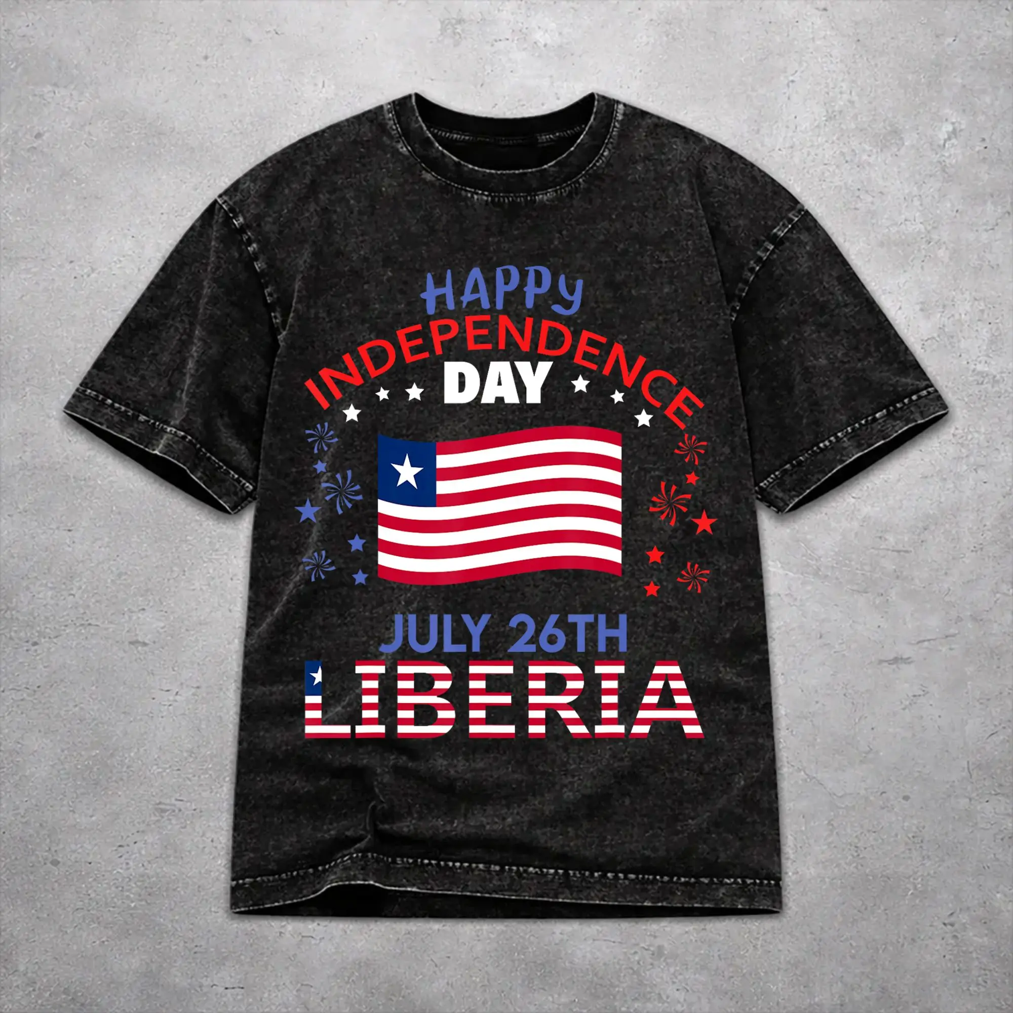 Vintage Liberia Independence Day Outfit T Shirt for Men Women  Washed Cotton Tee Shirt Clothing