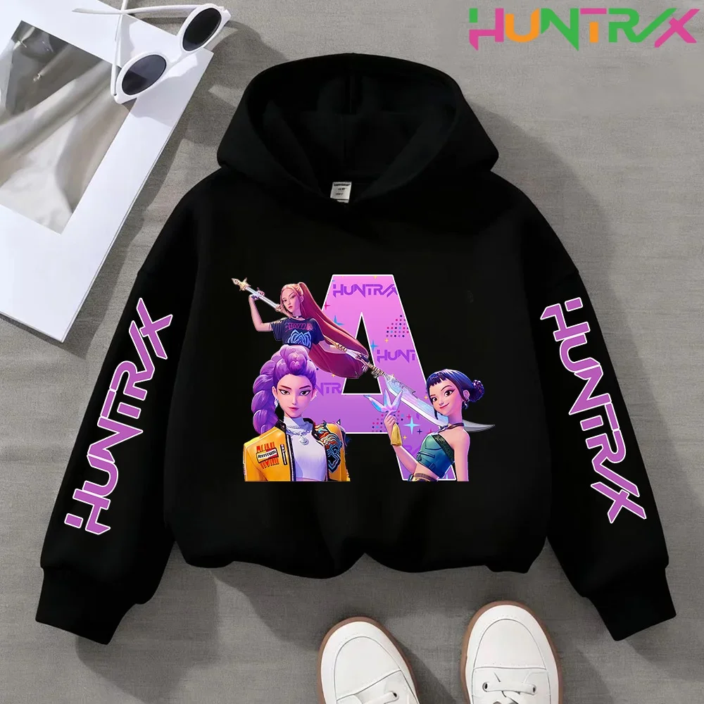 

K Pop Demon Hunters Letter A-Z Hoodies Girls Anime Sweatshirt Kids Winter Thickening Warm Pullover Tops Children Clothes Gift