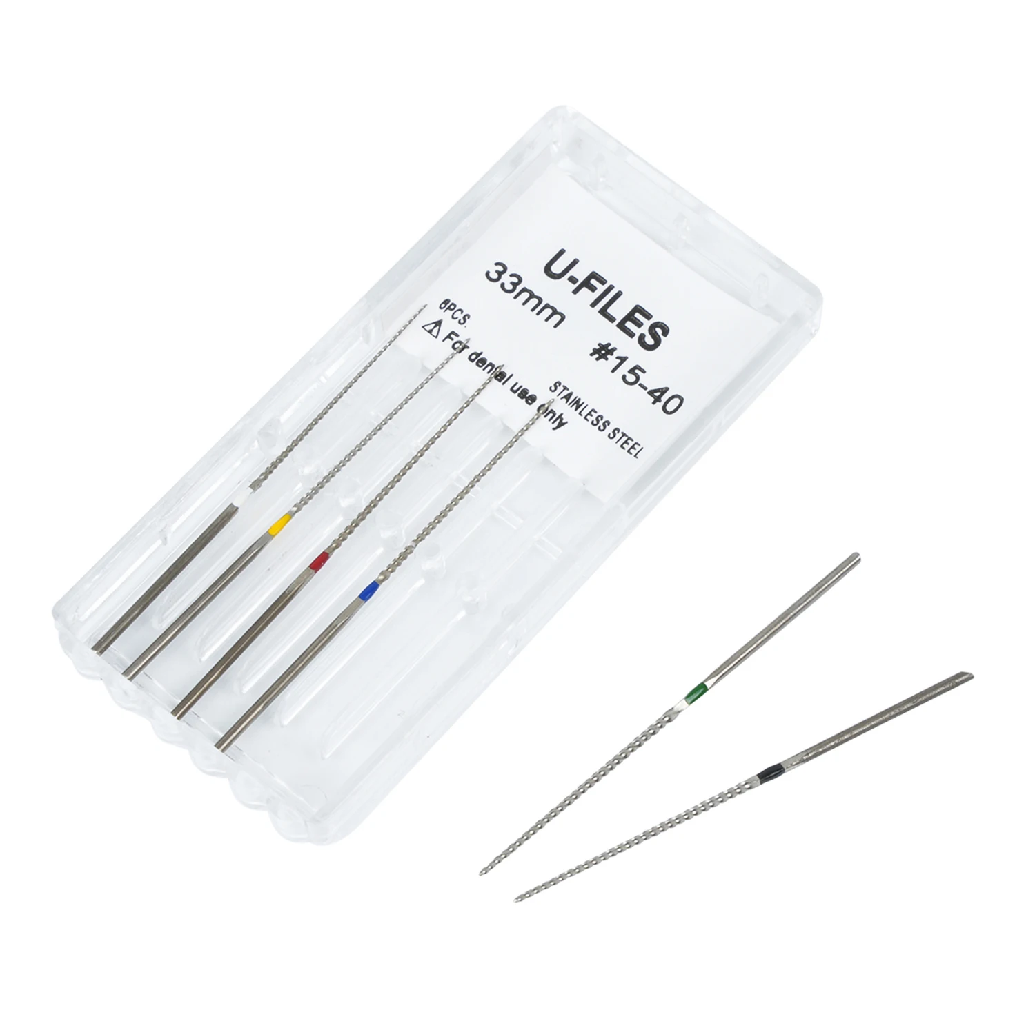 Aço inoxidável Arquivos endodônticos dentais com dicas Scaler, Scalers ultra-sônicos, Pica-pau EMS, dicas endodônticas, arquivos U, E1, E2, 6pcs por