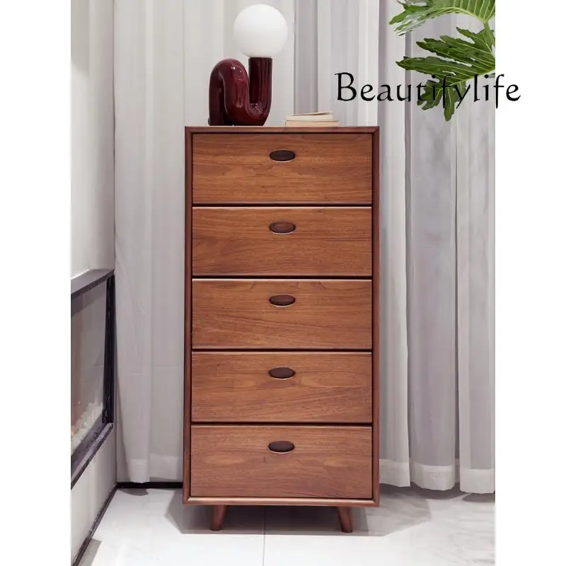 North American Black Walnut Solid Wood Chest of Drawers Italian Minimalist Storage Cabinet Modern Light Luxury Side Cabinet