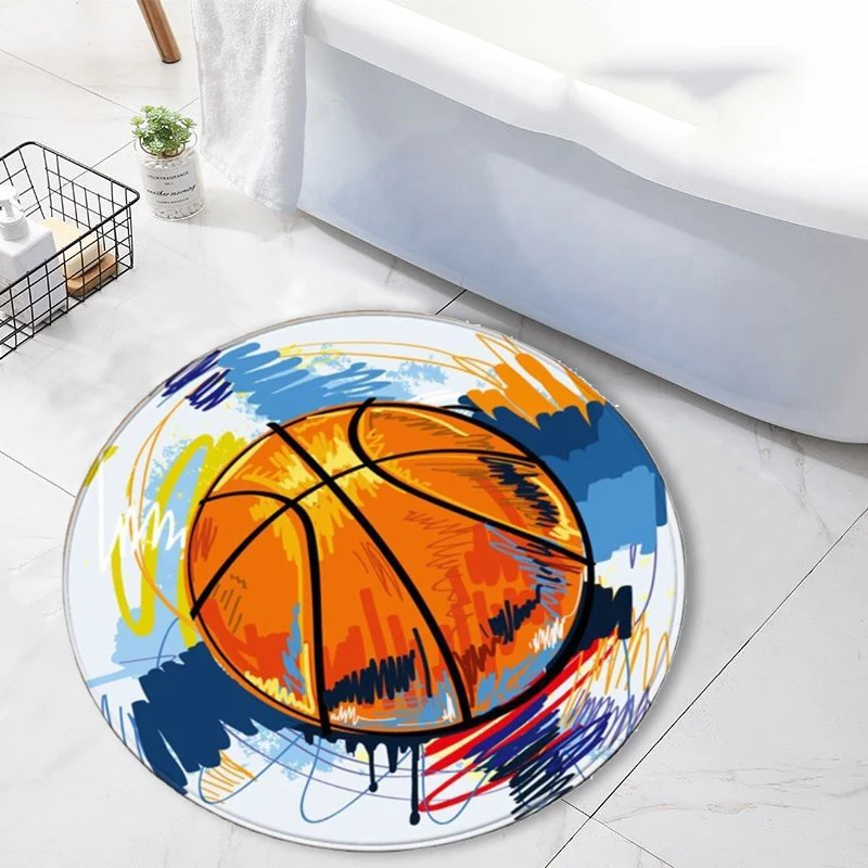 Football Basketball Round Carpets Anti-slip Absorbent Polyester Circle Bath Mat for Kids Room Bedroom Bathroom Floor Decor Rug