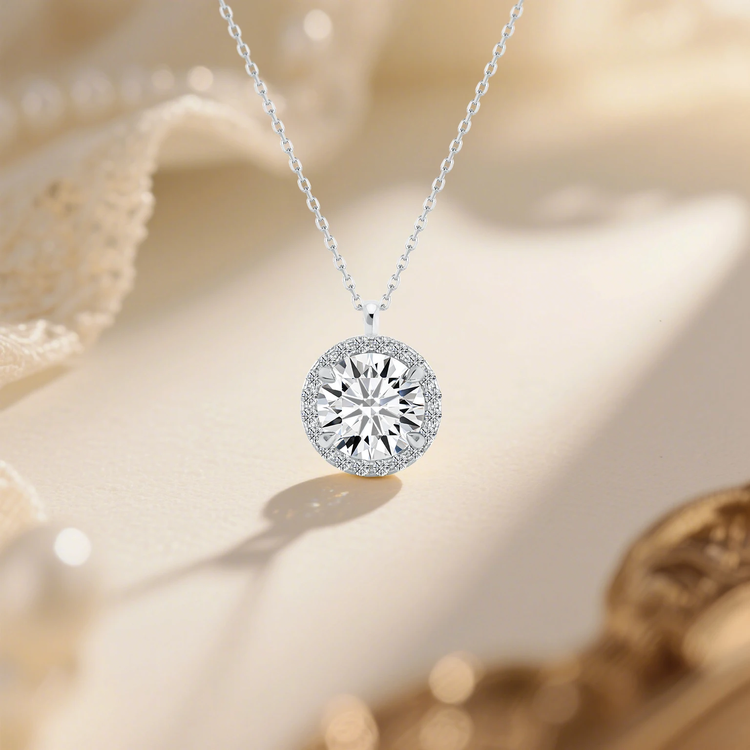

Round Halo Moissanite Necklace 925 Sterling Silver D VVS1 Lab Diamond with GRA Certificate Necklace Pendant for Women