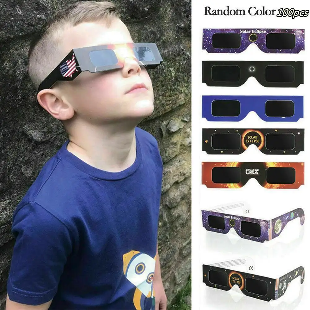 

100pcs Paper Solar Eclipse Glasses Random Color Total Eclipse Observation Glasses Solar Outdoor Glasses Eclipse Anti-uv Solar