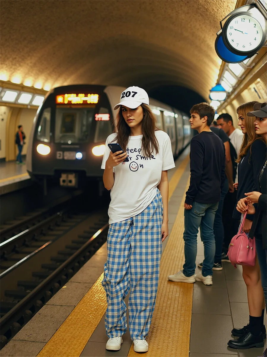 Pantaloni larghi Pantaloni da donna Plaid Colore a contrasto Donna Patchwork Design Vita alta Gamba dritta Casual Streetwear Tendenza moda