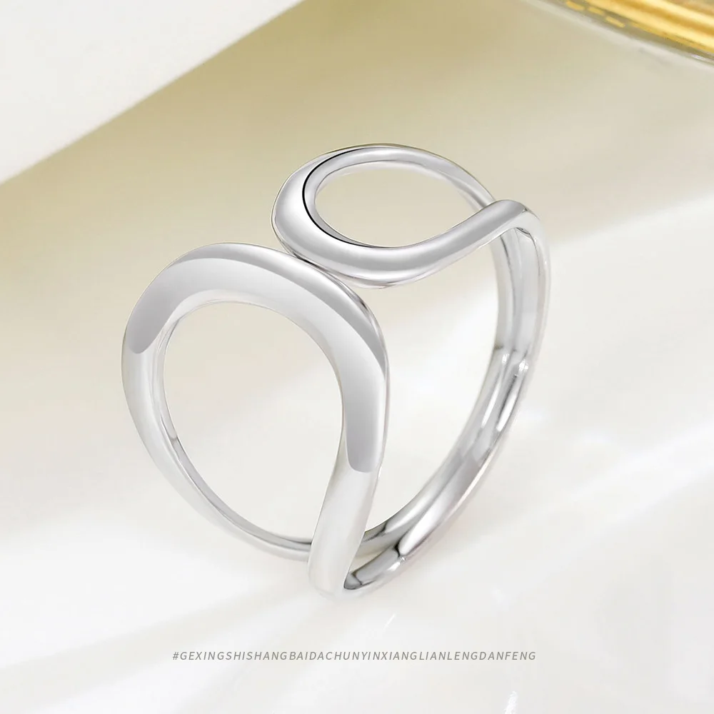 Chic and Fashionable Geometric Circle Open Ring in S925 Sterling Silver for Women, Ins Style Personality Ring from Korea