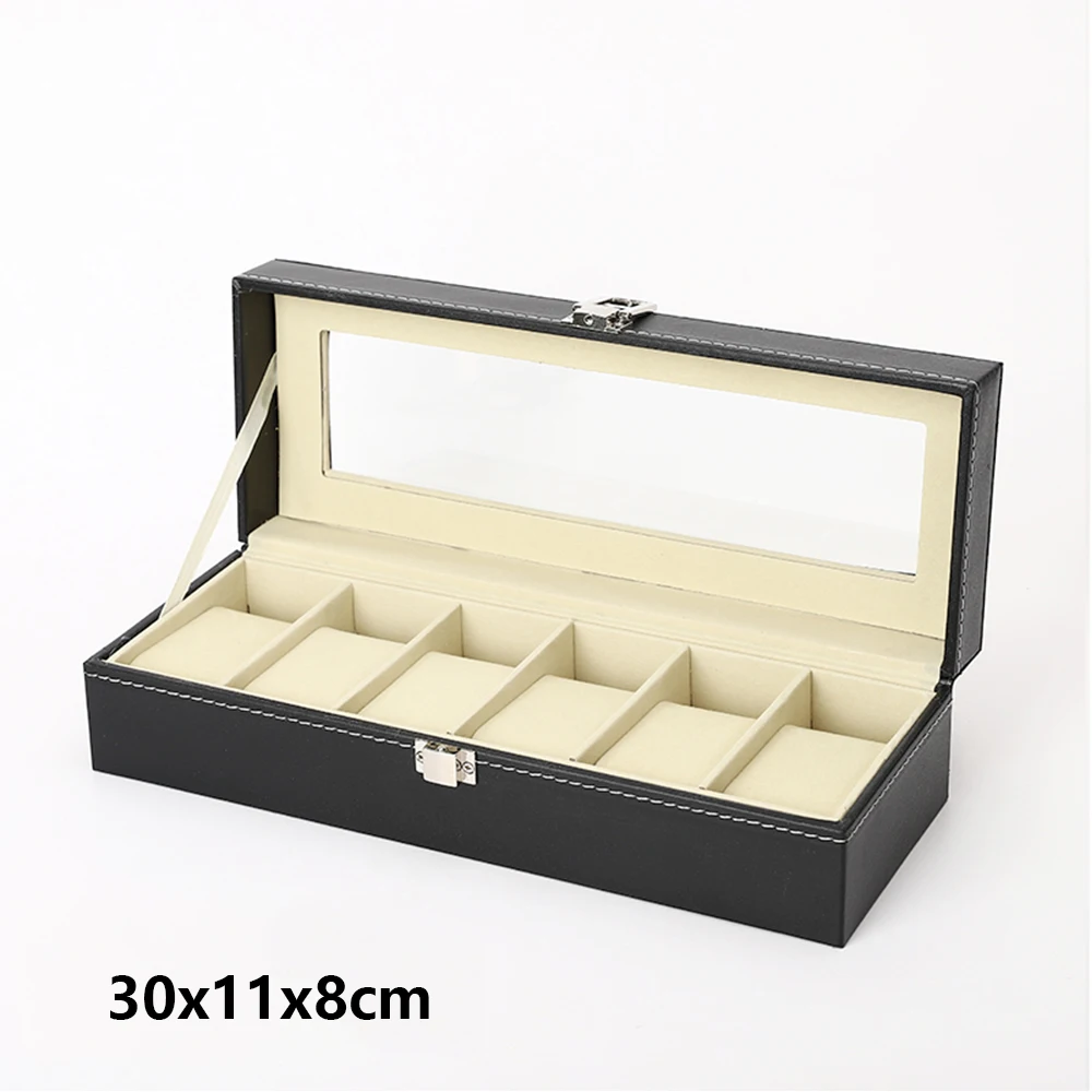 3/6/12 Slot Men Watch Display Case PU Leather Watch Organizer Box Black Watch Bracket Display Box Holiday Gift