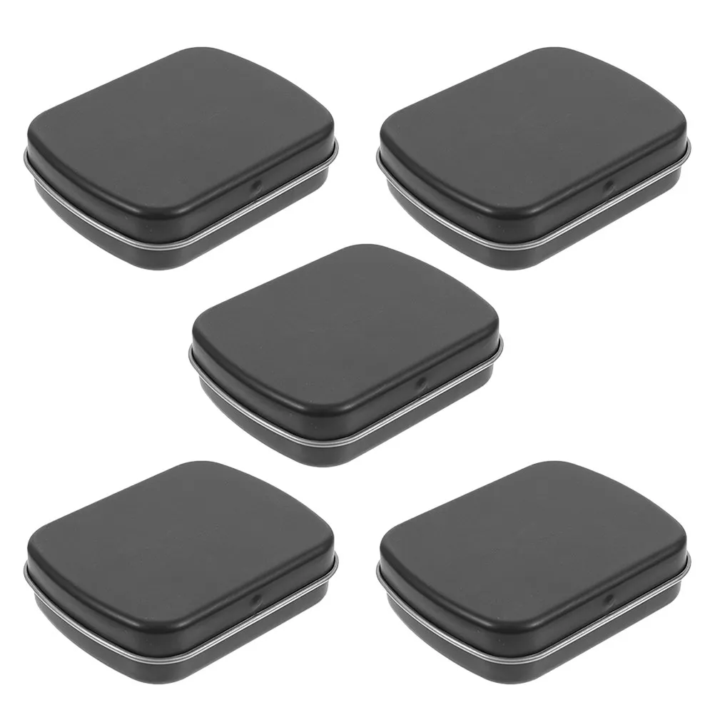 5Pcs Mini Portable Metal Tin Boxes Rectangular Hinged Lid Small Storage Candy Treat Box for Jewelry Beads Nail Art